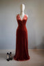 V Neck Sleeveless Velvet Long Bridesmaid Dresses