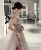 Champagne Tulle Sequin Long Prom Dress Tulle Formal Dress