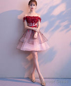 Pink Tulle Lace Short Prom Dress Pink Tulle Homecoming Dress