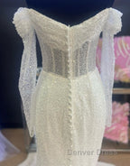 Sheath Column Off The Shoulder Wedding Dresses With Sequin
