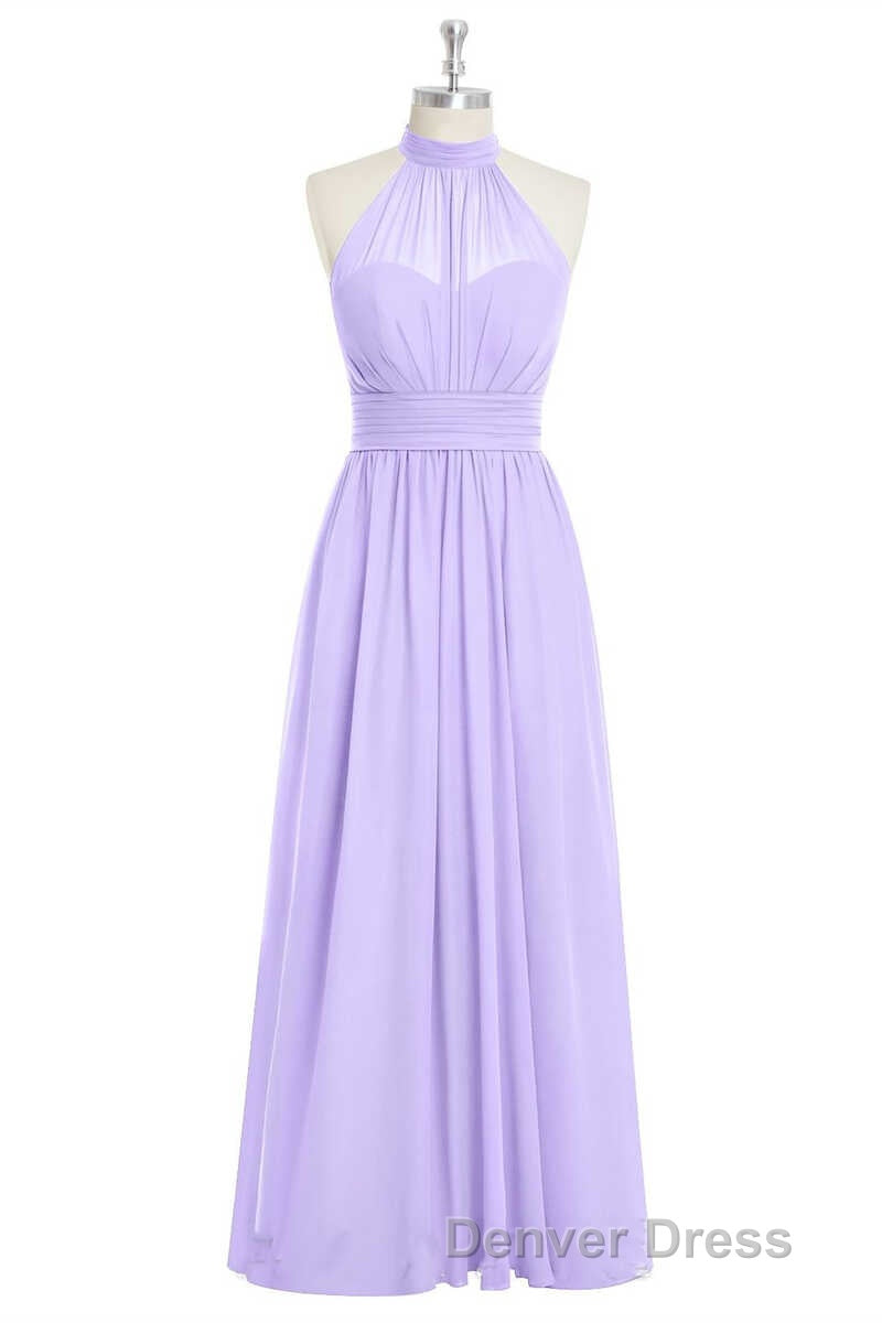 Lavender Chiffon Halter Long Bridesmaid Dresses