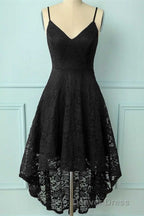 Spaghetti Strap High-Low Burgundy Lace Bridesmaid Dresses