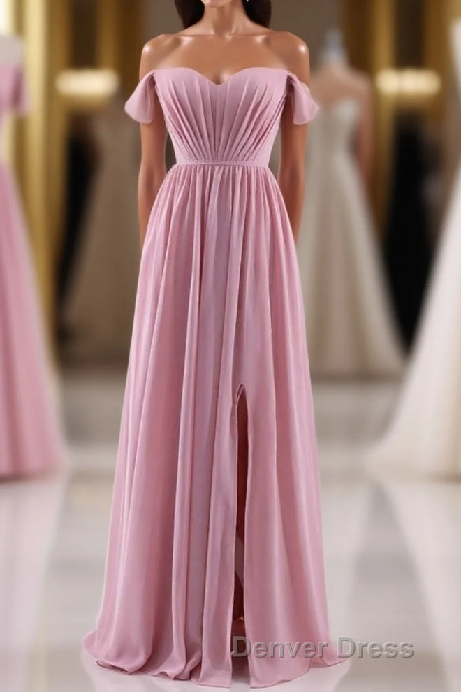 Dusty Pink Chiffon Cold Shoulder A Line Long Bridesmaid Dresses Main image