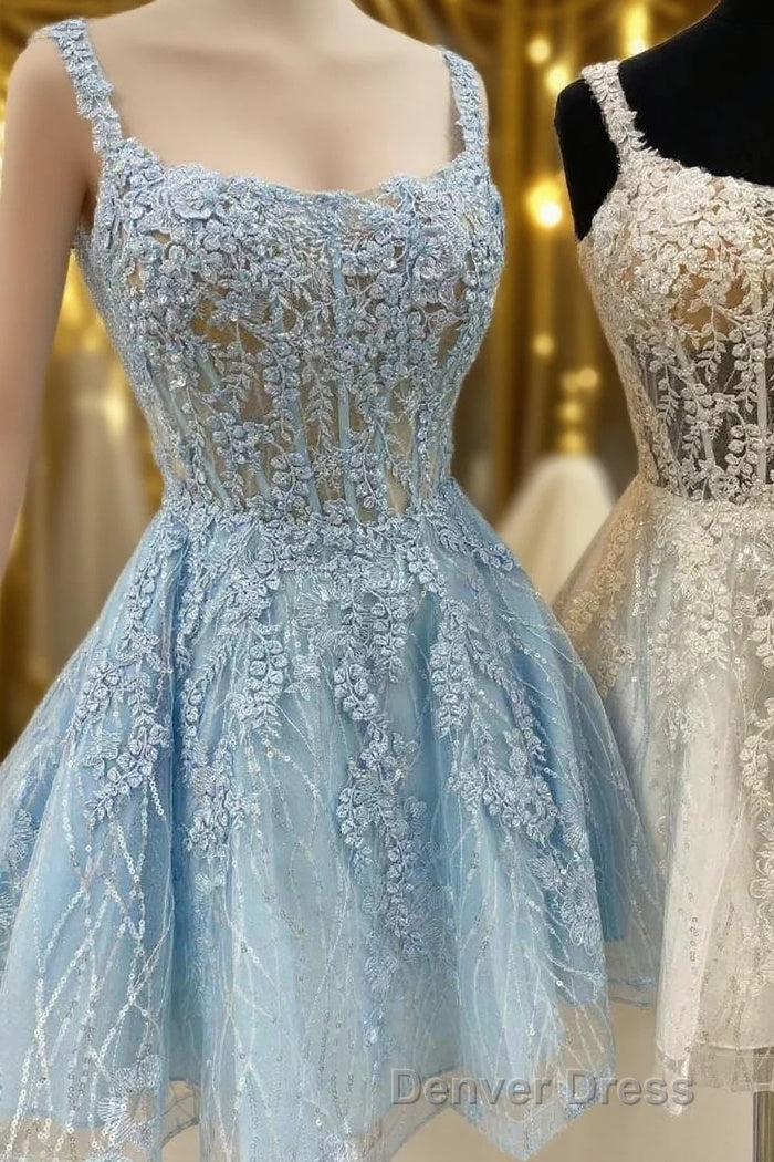 Floral Lace Scoop Neck A-Line Short Party Dresses Main image