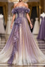 Purple Tulle Sequin Long Prom Dresses, Purple Tulle Formal Dresses