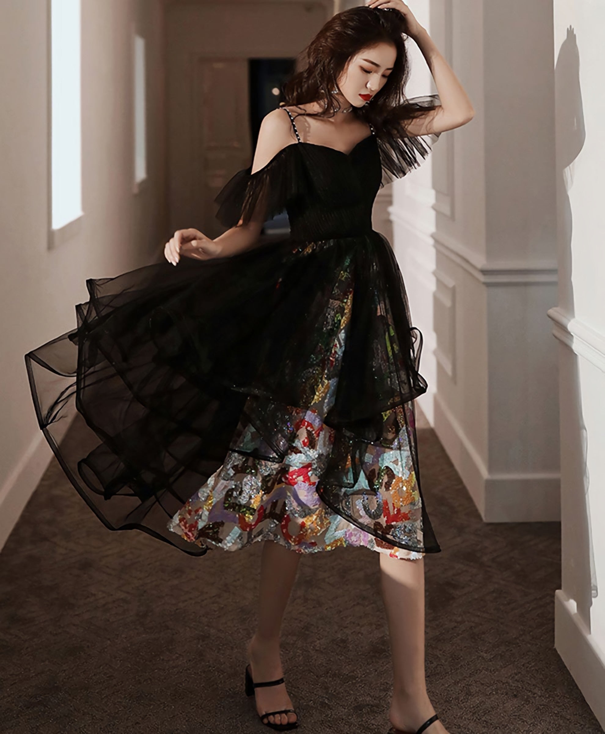 Black Tulle Short Prom Dress, Black Homecoming Dresses Main image
