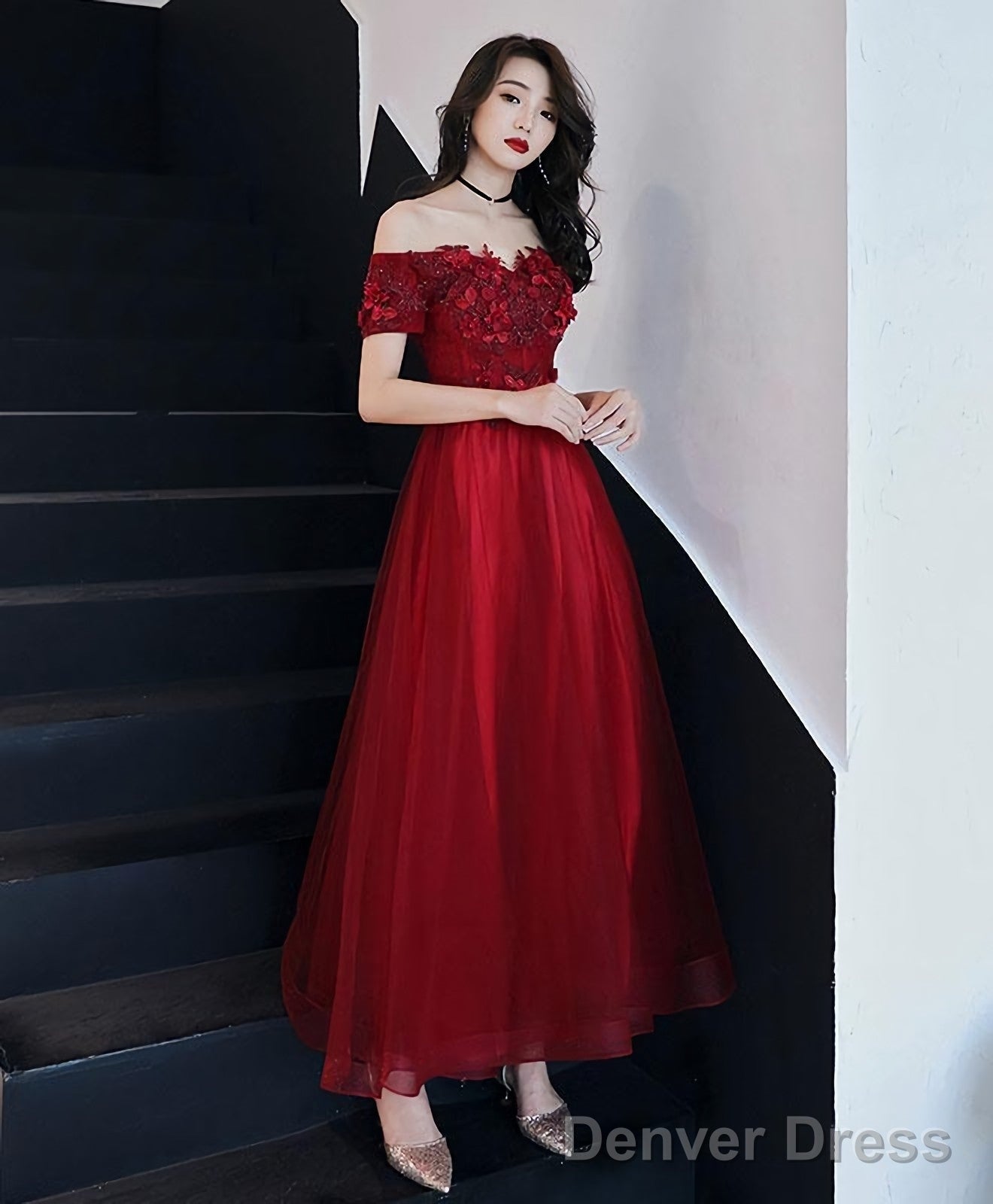 Burgundy Tulle Lace Prom Dress Burgundy Tulle Prom Dresses