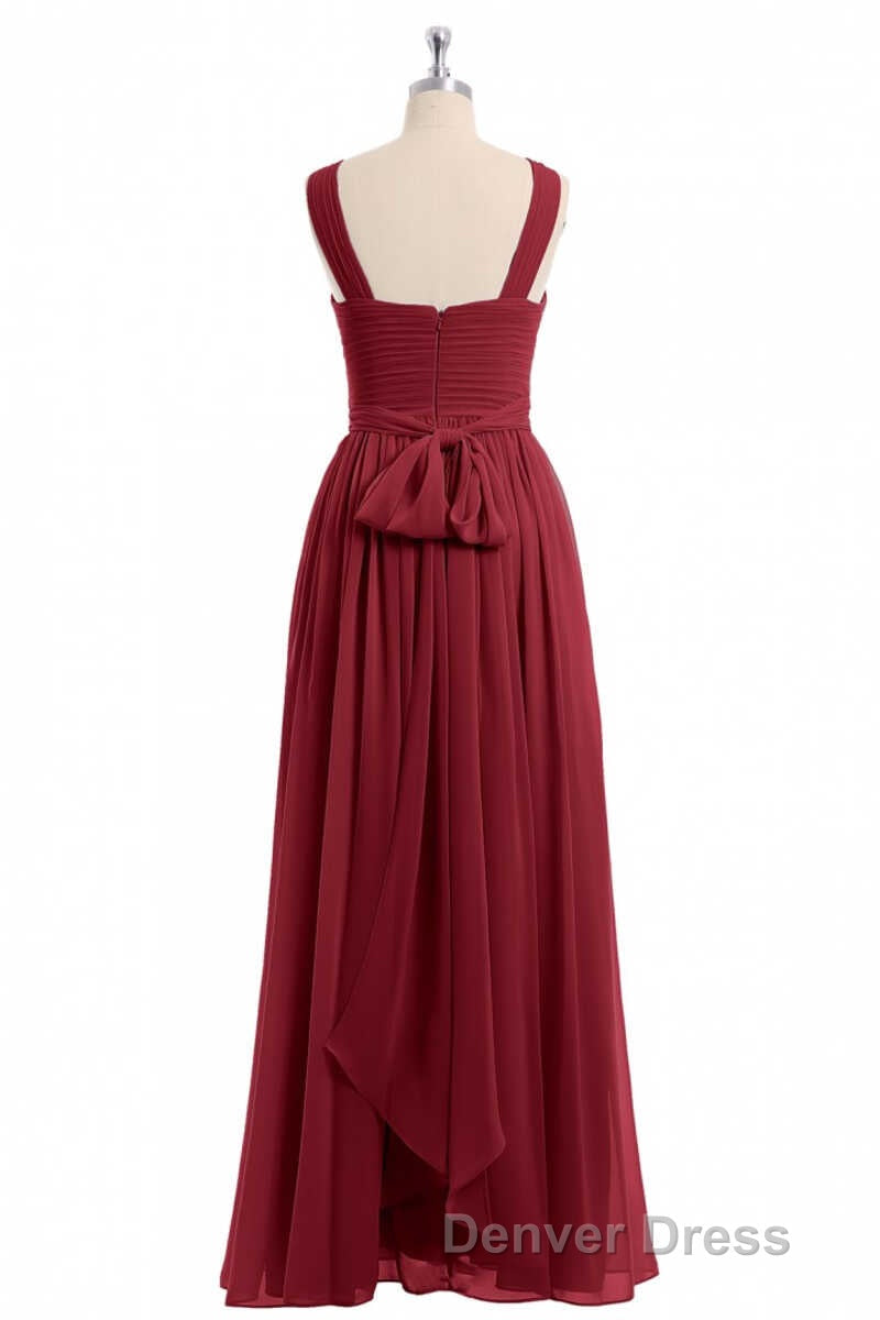 Red Chiffon Cross Front A Line Long Bridesmaid Dresses