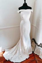 Elegant White Off The Shoulder Mermaid Long Wedding Dresses
