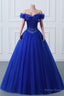 Royal Blue Off The Shoulder Sweetheart Beaded Flowers Ball Gowns Tulle Prom Dresses