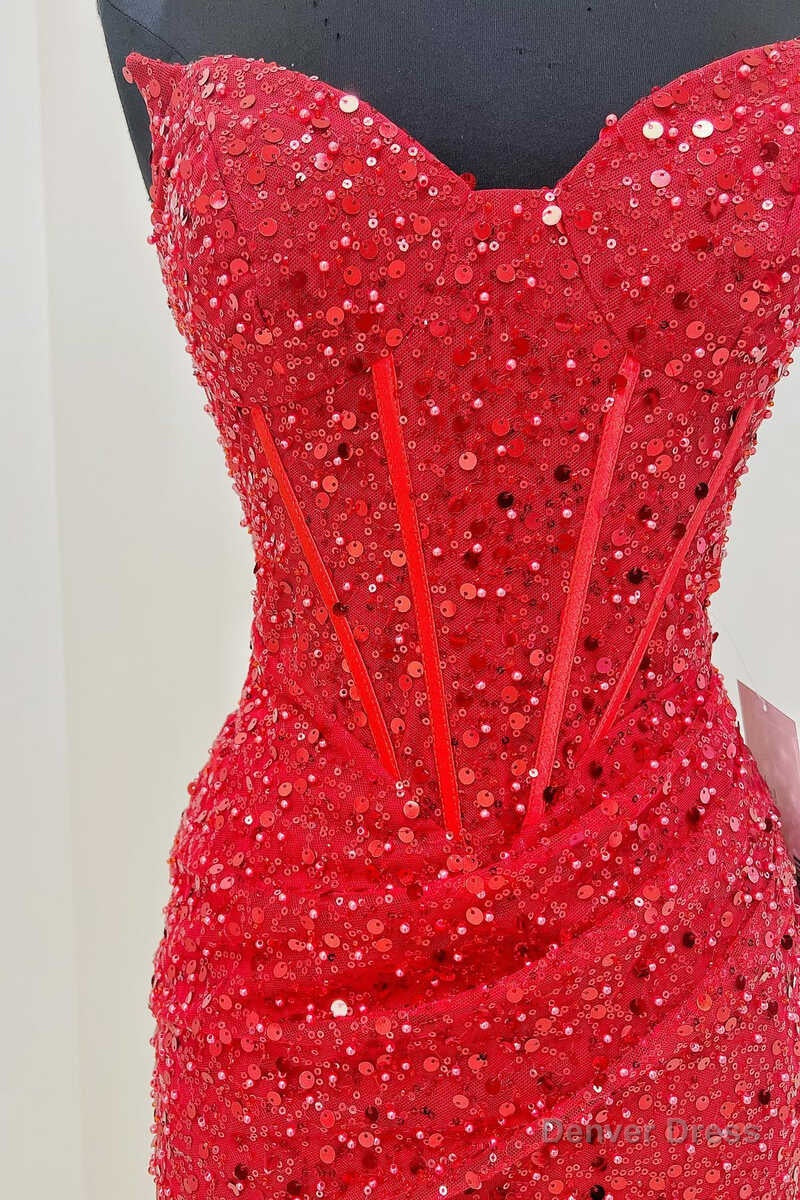 Red Sequin Strapless Mini Homecoming Dresses Secondary image