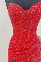 Red Sequin Strapless Mini Homecoming Dresses