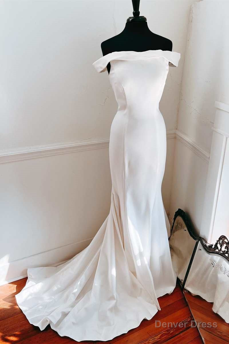 Elegant White Off-the-Shoulder Mermaid Long Wedding Dress Main image