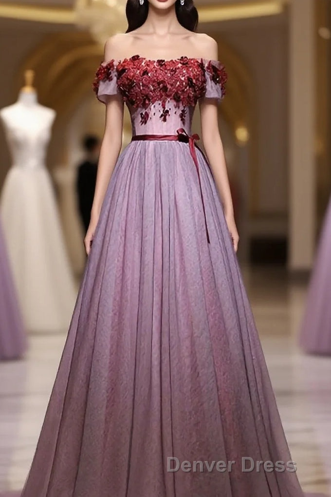 Pink Tulle Lace Applique Long Prom Dress