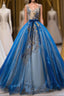 UniqueDressess Puffy V Neck Organza Applique Modest Prom Dresses Evening Dresses