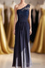 One Shoulder Navy Blue Lace Long Bridesmaid Dresses