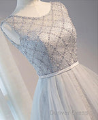 Gray Tulle Beads Short Prom Dress, Gray Homecoming Dresses