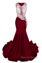 Portrait Trumpet Sweep Train Sleeveless Beading Prom Dresses