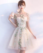 Champagne Tulle Lace Applique Short Prom Dress Homecoming Dresses