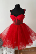 Black Dots Lace Up Straps Homecoming Dresses