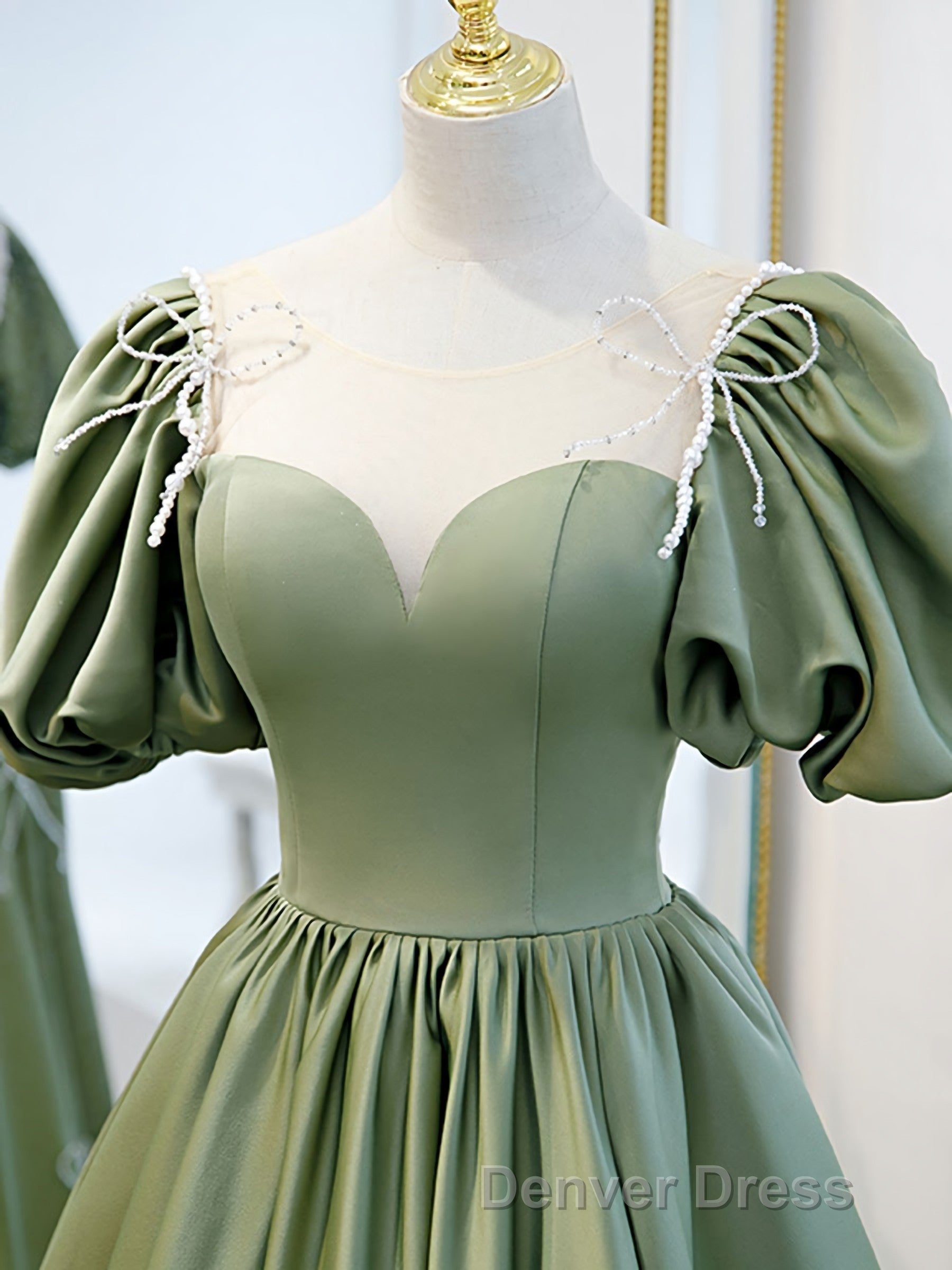 Simple Green Satin Long Prom Dresses, Green Evening Dresses Secondary image