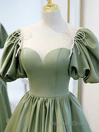 Simple Green Satin Long Prom Dresses, Green Evening Dresses