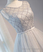 Gray Tulle Beads Short Prom Dresses, Gray Homecoming Dresses