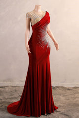 Crew One-Shoulder Empire Sweep Train Sequins Beading Evening Dress