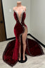 Sweetheart Chapel Train Mermaid Beads Front Side Prom Dresses
