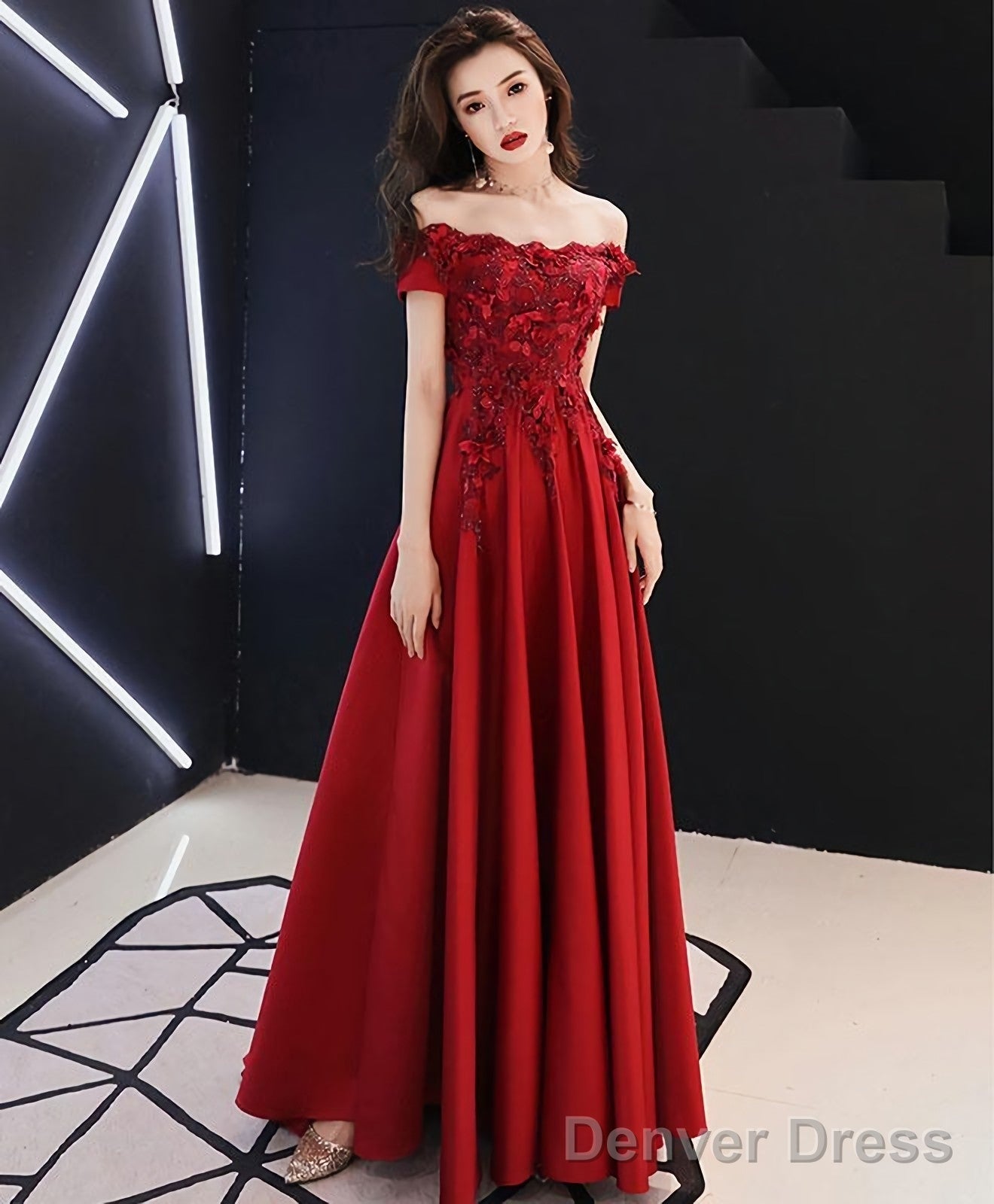 Burgundy Tulle Lace Long Prom Dress Burgundy Tulle Bridesmaid Dresses Main image
