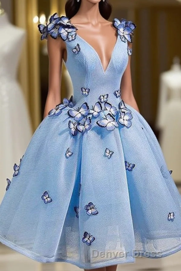 Elegant Butterfly Applique V Neck Sleeveless Short Homecoming Dresses