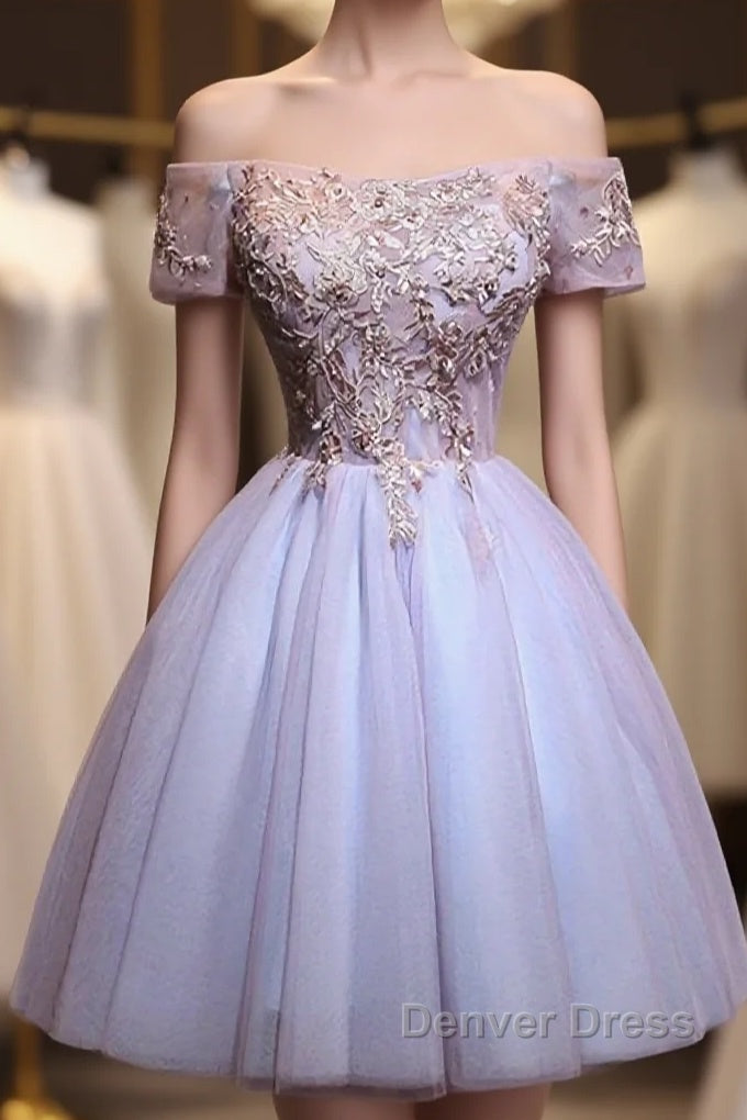 Cute Lace Applique Tulle Short Prom Dresses, Homecoming Dresses Main image
