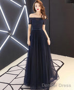 Dark Blue Tulle Long Prom Dress Blue Tulle Prom Dresses