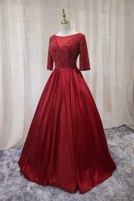 red A Line long Prom Dress