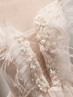 Champagne Tulle Sequins Short Prom Dress, Cute A-Line Homecoming Dress