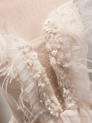 Champagne Tulle Sequins Short Prom Dress, Cute A-Line Homecoming Dress