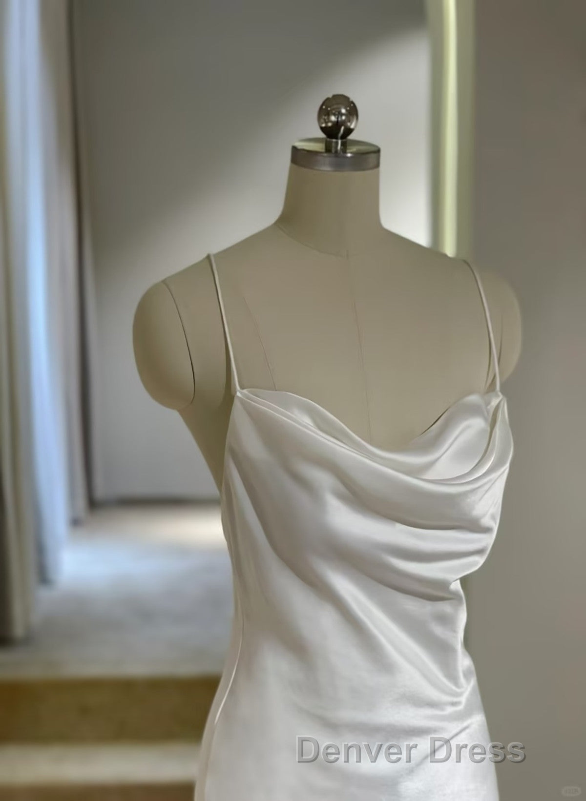 White Soft Satin Straps Simple Long Wedding Prom Dress, White Long Prom Dresses