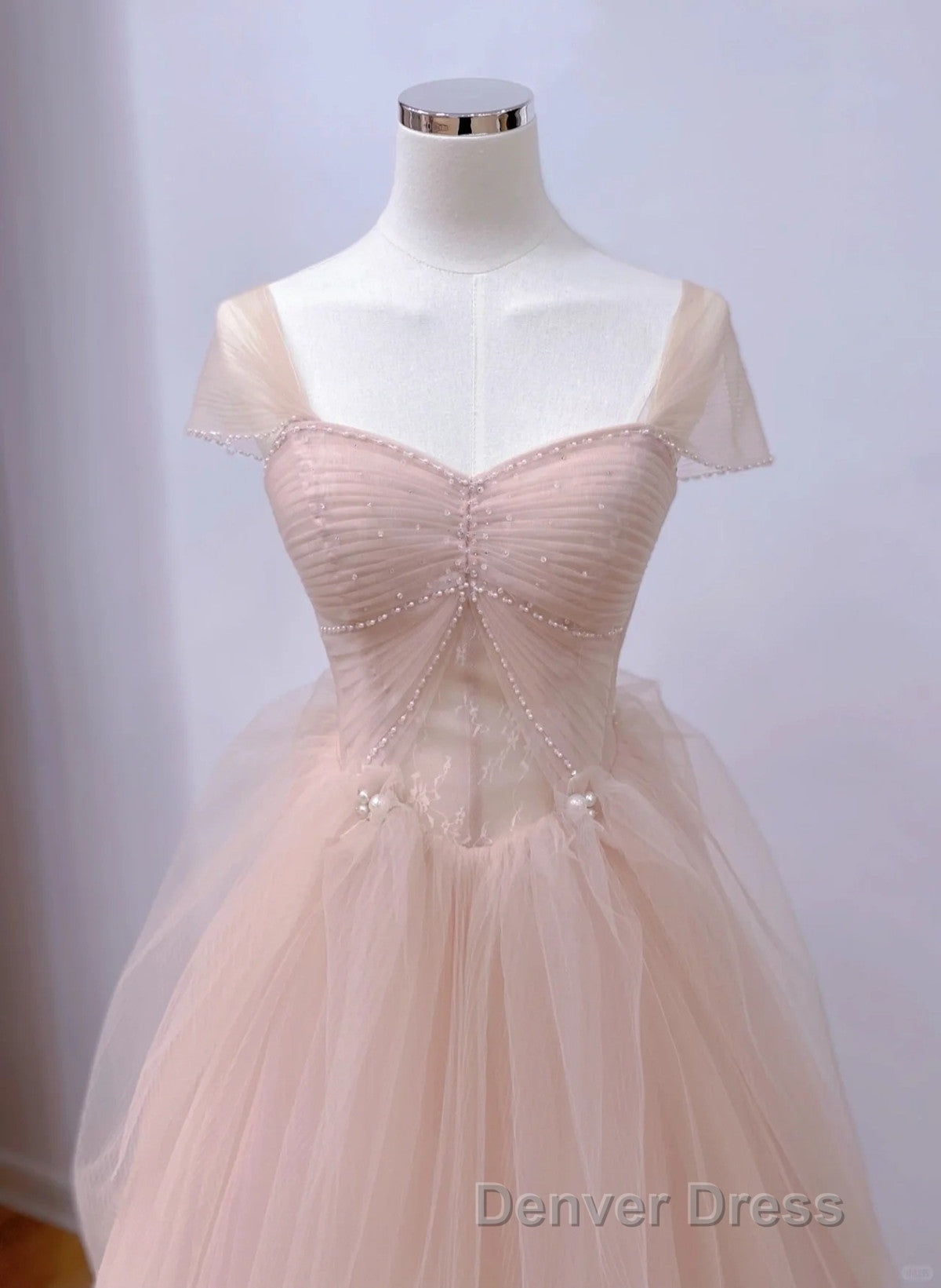 Pink Sweetheart Tulle Beaded Long Party Dresses, Pink Tulle Prom Dresses Evening Dresses Secondary image