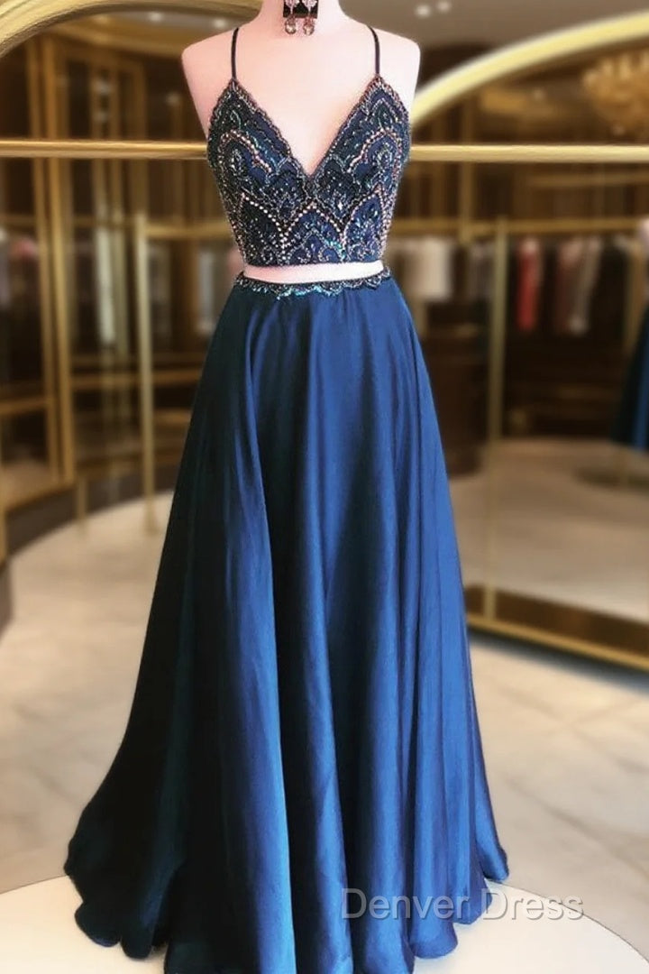 2 Pieces Navy Blue Prom Dresses, Dark Blue 2 Pieces Formal Dresses, Evening Dresses Main image