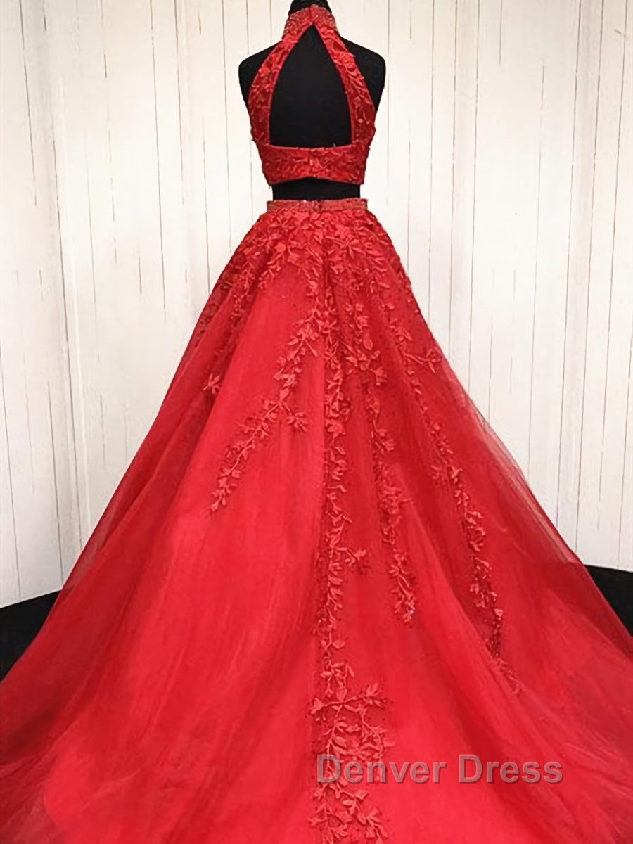 2 Pieces Tulle Lace Prom Dress, Two Pieces Prom Dresses Secondary image