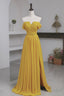 Yellow Chiffon Long Prom Dress, A-Line Off the Shoulder Evening Dress
