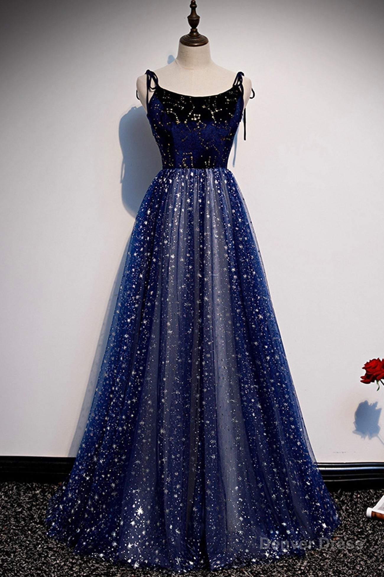 Blue Tulle Long A-Line Prom Dresses, Blue Evening Party Dresses Main image