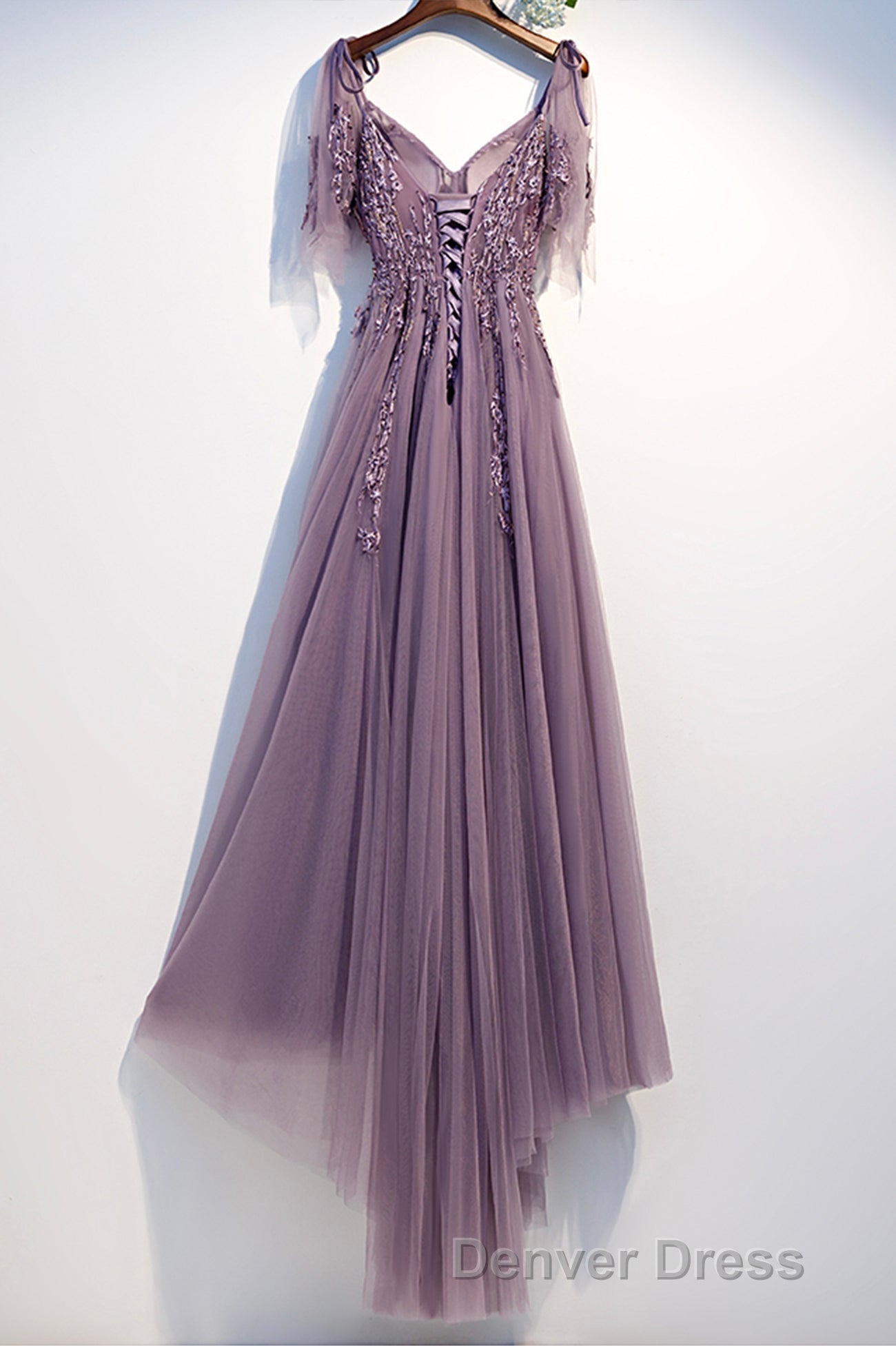 Purple Tulle Lace Long Prom Dress, A Line Prom Dresses Secondary image