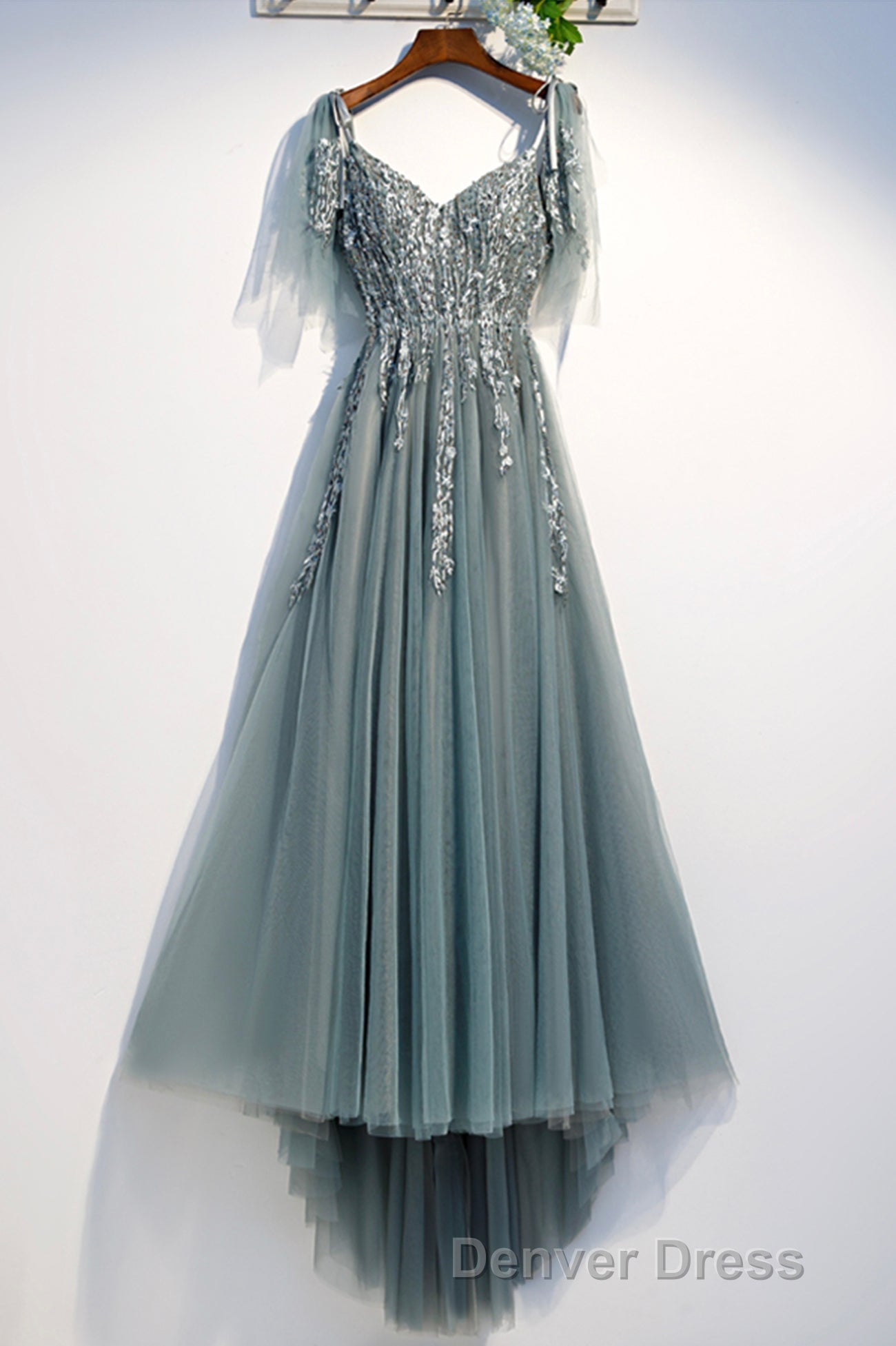 Purple Tulle Lace Long Prom Dress, A Line Prom Dresses