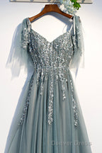 Purple Tulle Lace Long Prom Dress, A Line Prom Dresses