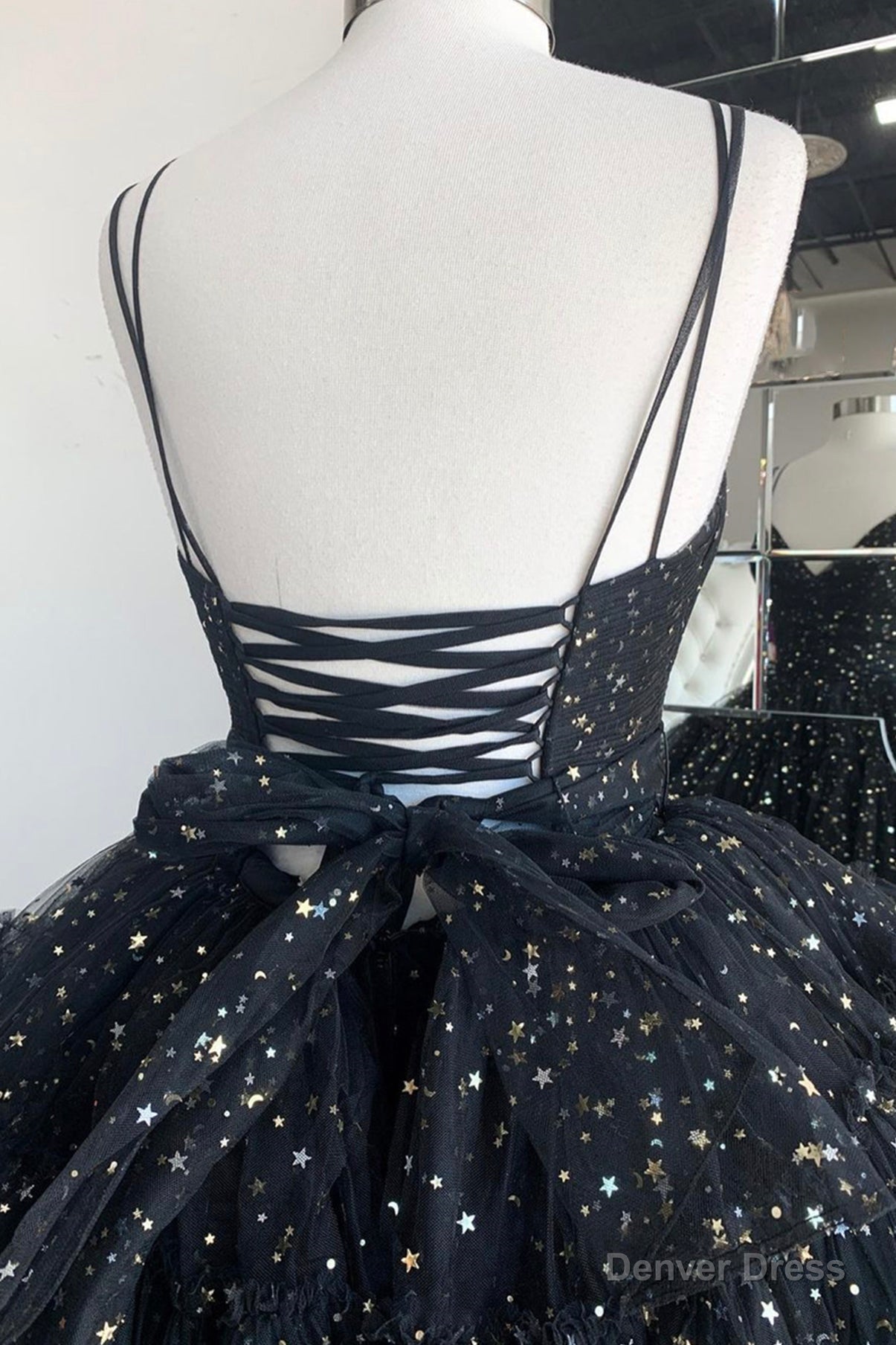 Black V-Neck Tulle Long Prom Dresses, High Low Evening Party Dresses Secondary image