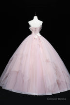 Lovely Pink Tull Applique Ball Gown Formal Dress, Pink Sweet 16 Dress