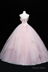 Lovely Pink Tull Applique Ball Gown Formal Dress, Pink Sweet 16 Dress