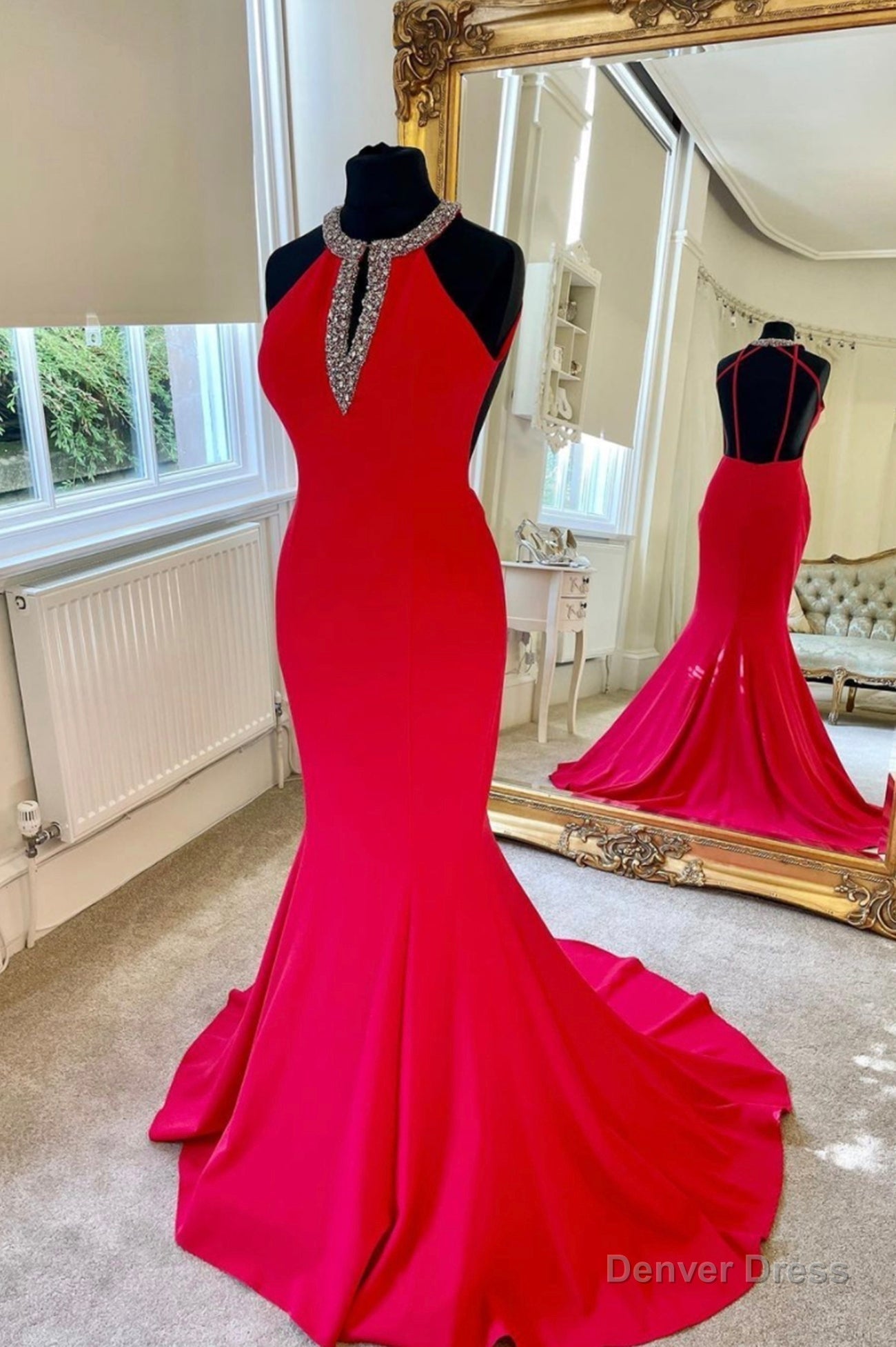 Red Backless Long Prom Dress, Mermaid Prom Dresses Main image