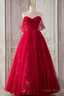 Red Tulle Long Prom Dress, A Line Off the Shoulder Prom Dresses